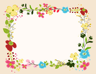 Bright Flowers Frame Vector