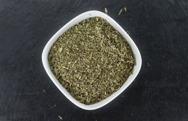 Dried Stevia leaves (selective focus)