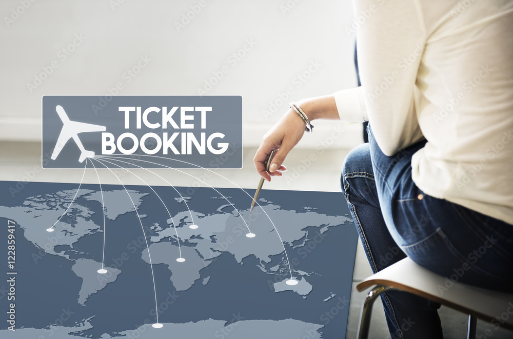 Sticker Flight Ticket Booking Destination Journey Concept