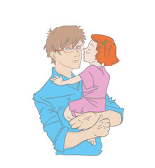 Happy Fathers Day. daughter hugging and kissing her father. vector illustration