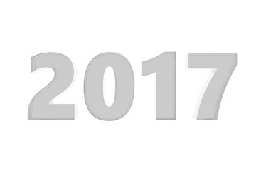 New 2017 year glass figures lying on the floor with shadow isolated on white background. 3D rendering illustration of 2017 number.