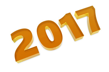 New 2017 year glass figures lying on the floor with shadow isolated on white background. 3D rendering illustration of 2017 number.