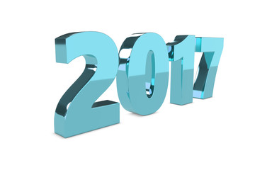 New 2017 year metal figures standing on the floor with shadow isolated on white background. 3D rendering illustration of 2017 number.