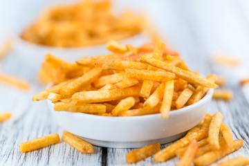 Bowl with Potato Sticks (close-up shot)