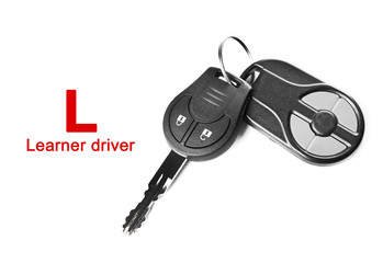 Learner driver. Car keys, isolated on white