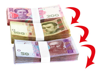 Ukrainian money on white background. Currency exchange rate concept.