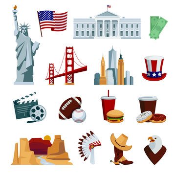 USA Flat Icons Set