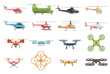 Helicopters And Drone Set © Macrovector