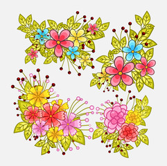 Colorful Flowers Decorative Elements