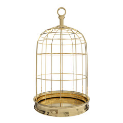 3D rendering of  a golden bird cage on white background