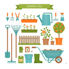 Gardening. Garden tools. Flat style, vector illustration.