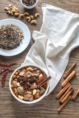 Thai Massaman Curry on the wooden background