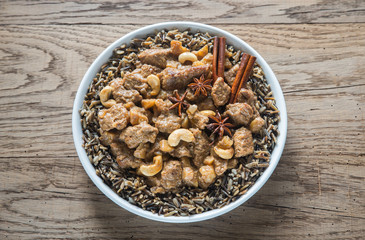 Thai Massaman Curry on the wooden background