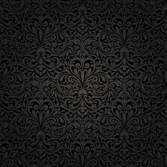Seamless background of black color in the style of Damascus - 122864674