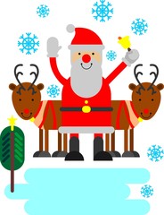 Santa Claus with two reindeer and bell