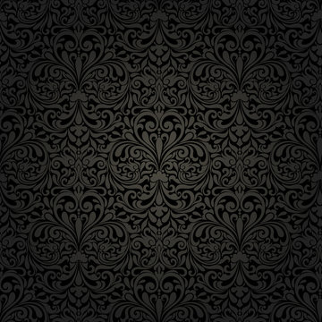Seamless background of black color in the style of Damascus