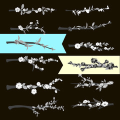 Retro Flowers Branches Vector Set