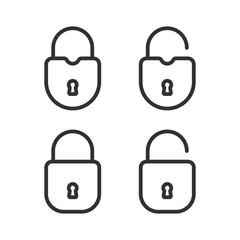 Open and closed padlocks isolated on white background. Flat linear icons. Lock icons