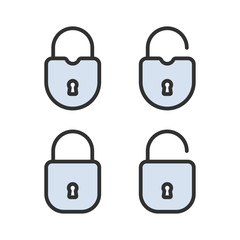 Open and closed padlocks isolated on white background. Flat linear icons. Lock icons