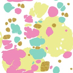 Seamless pattern with colored and gold spots.