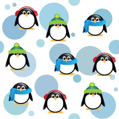 Cute penguins on spotted background