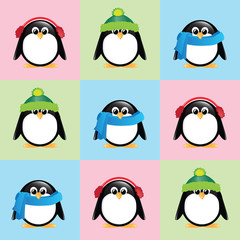 Cute penguins in winter wear