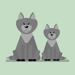 Wild animals Wolves. Isolated vector illustration of a flat