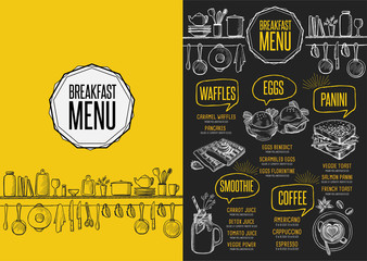Menu breakfast restaurant, food template placemat.