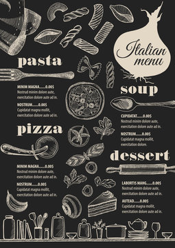 Menu italian restaurant, food template placemat.