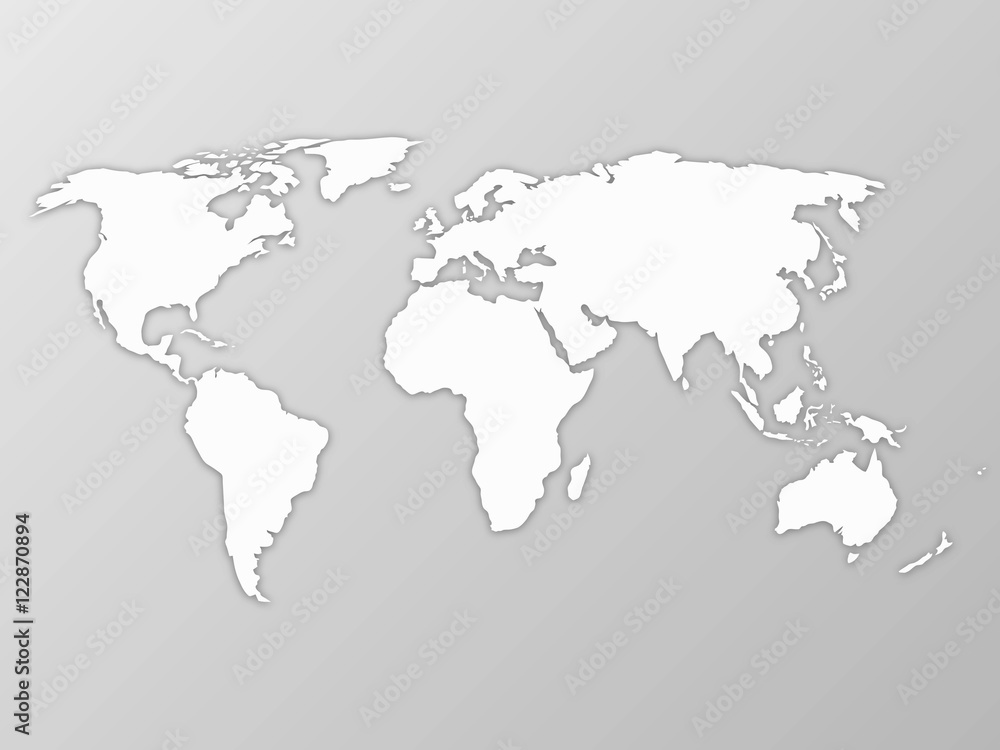 Poster world map with shadow on grey gradient background. simplified 3d vector illustration in eps10.