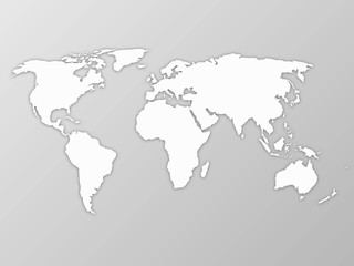World map with shadow on grey gradient background. Simplified 3D vector illustration in EPS10.