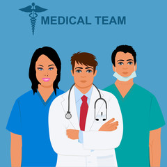 medical team concept, physician, doctor, nurse, vector illustration