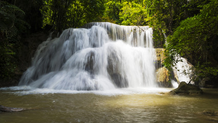 Fototapeta na wymiar waterfall huay mae khamin,amazing waterfall beautiful in nature,Wild and nature,in Kanchanaburi province,Thailand