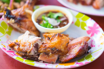 Grilled chicken, selective focus