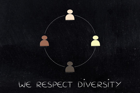 diversity in the workplace: multi ethnic team illustration (circ
