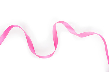 Pink satin ribbon isolated on white background. Top view. Flat lay.