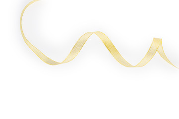Gold satin ribbon isolated on white background. Top view. Flat lay.
