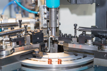 Detail of industrial machine working in workshop