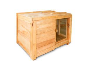open wooden box with clipping path isolated on white background