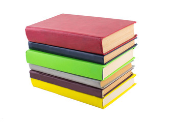 stack of multicolored books. on white, isolated background.