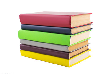 stack of multicolored books. on white, isolated background.