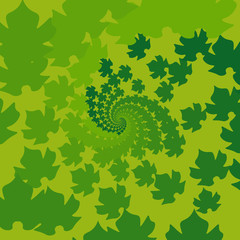 Green and light green spiral with leaves of maple geometric background pattern
