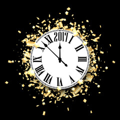 Fototapeta na wymiar Black 2017 New Year clock background.