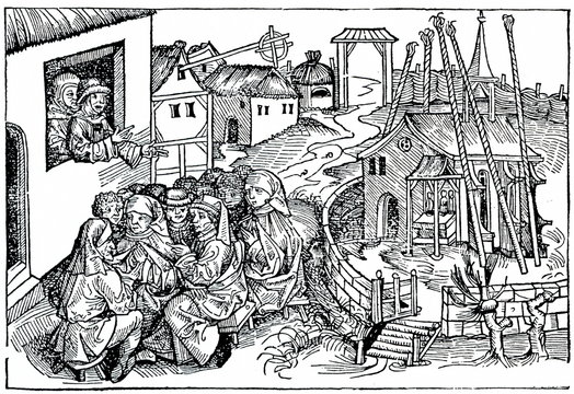 Preaching of Hans Bohm, often known as the Drummer of Niklashausen (woodcut from the Nuremberg Chronicle, 1493)