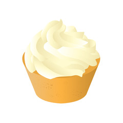 sweet tasty creamy vanilla cupcake isolated vector illustration