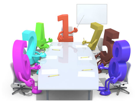 many 3d numbers meeting around the table and follow the number o