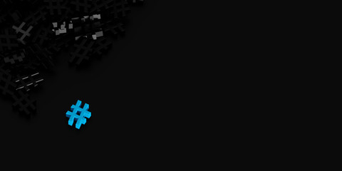 Infinite hashtags on a plane 3d render