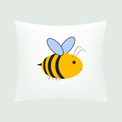 small white realistic domestic decorative pillow with bee isolated vector illustration