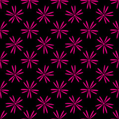 Pink flowers seamless pattern on black background