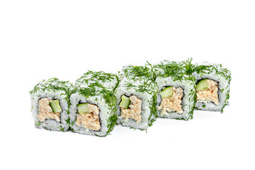 Sushi roll with fresh ingredients isolated on white background